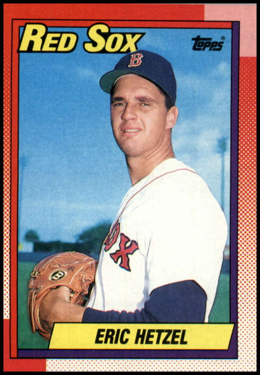 1990 Topps Eric Hetzel baseball card featuring Boston Red Sox pitcher in home uniform