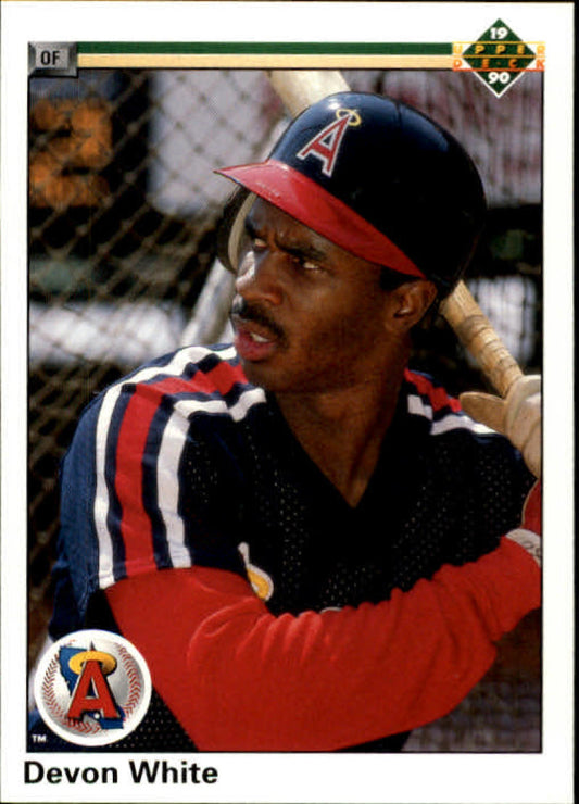 Devon White in California Angels uniform at bat on 1990 Upper Deck baseball card