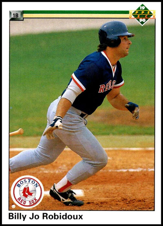 Baseball player in Boston Red Sox uniform running the baseline, Billy Joe Robidoux