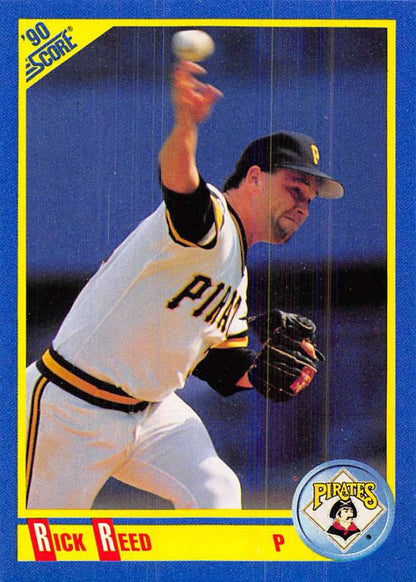 Rick Reed Pittsburgh Pirates baseball card in mid-throwing motion, white and black uniform