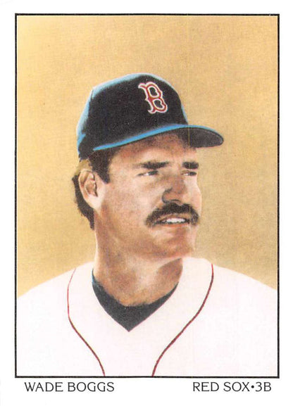 Baseball player Wade Boggs in a Boston Red Sox uniform on a baseball card