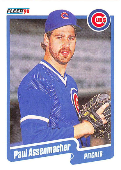 1990 Fleer Baseball Card of Paul Assenmacher in Chicago Cubs Blue Uniform