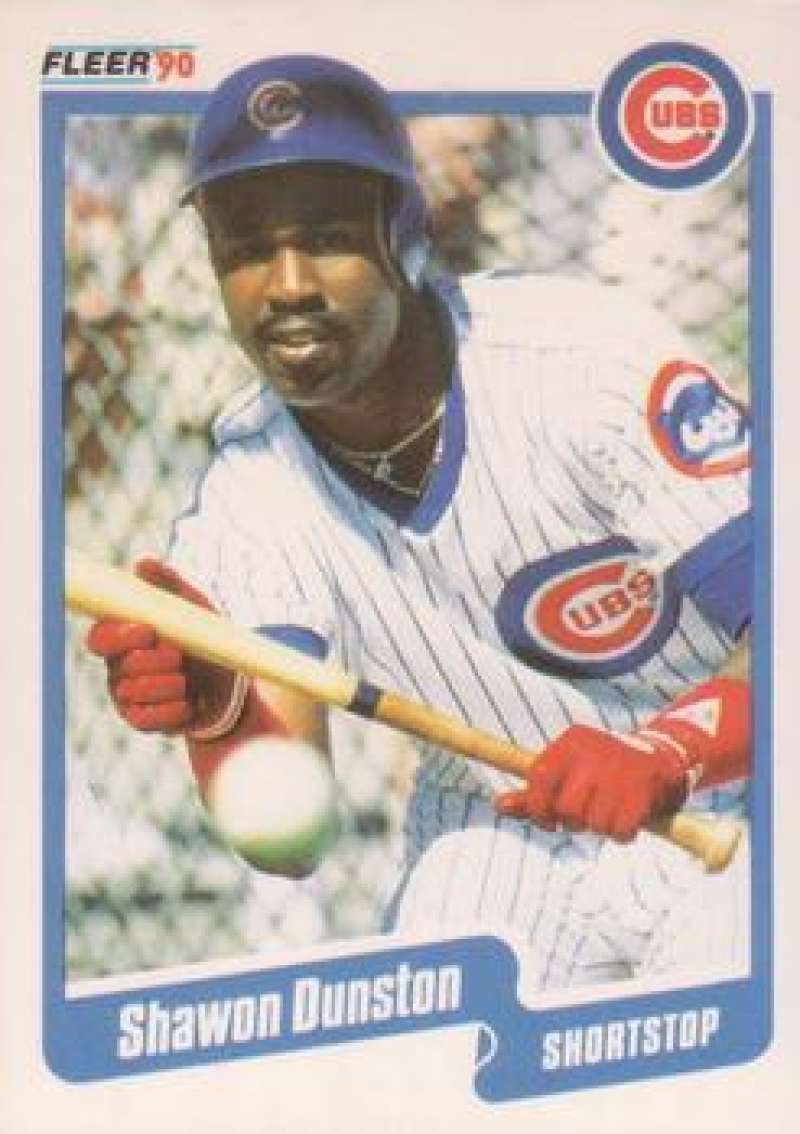 Shawon Dunston Chicago Cubs baseball card featuring shortstop in white uniform