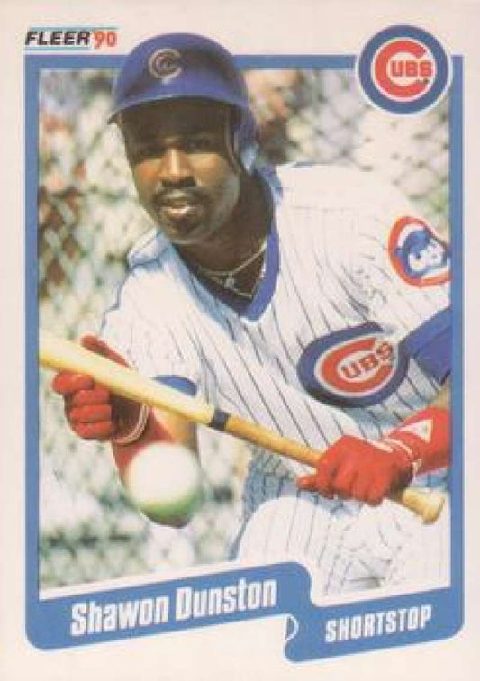 Shawon Dunston Chicago Cubs baseball card featuring shortstop in white uniform