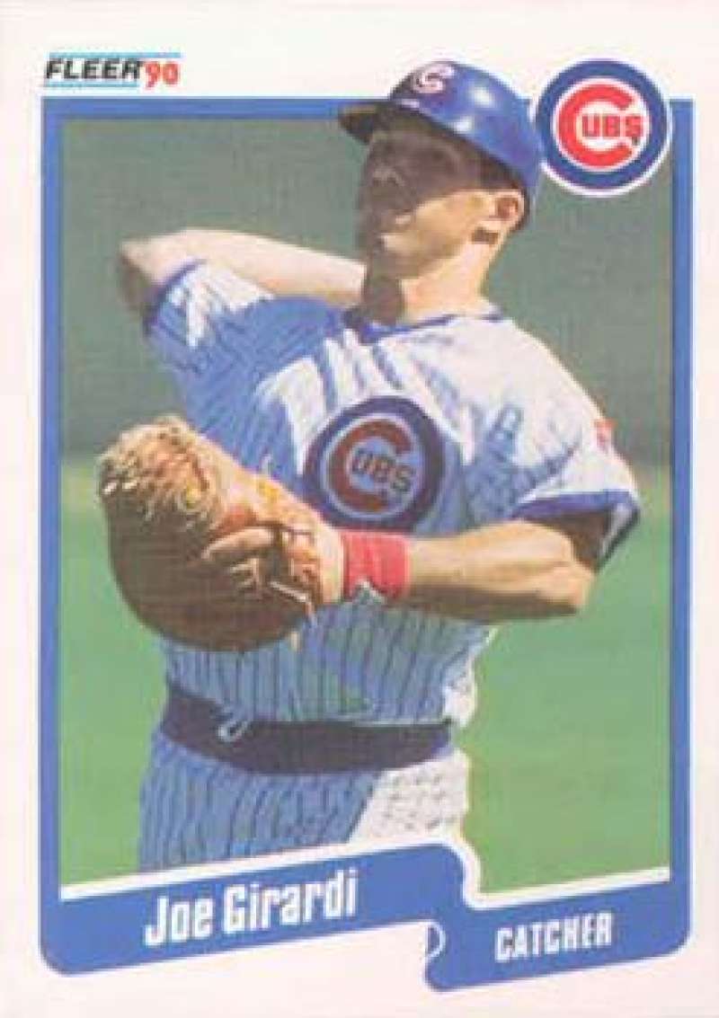 1990 Fleer Joe Girardi Chicago Cubs Baseball Card in throwing motion