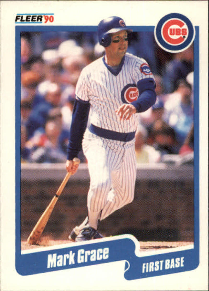 1990 Fleer Mark Grace Chicago Cubs Baseball Card in white pinstriped uniform