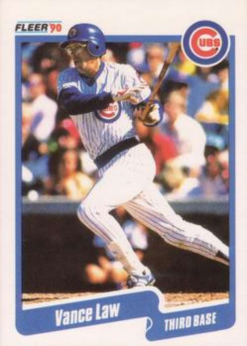 Chicago Cubs Baseball card of Vance Law in a white pinstriped uniform at bat