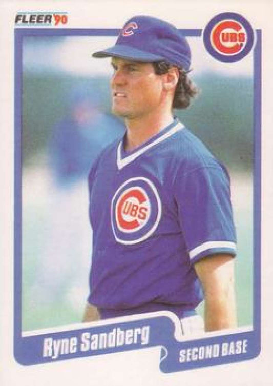 1990 Fleer Ryne Sandberg Chicago Cubs Baseball Card in purple uniform, NM-MT condition