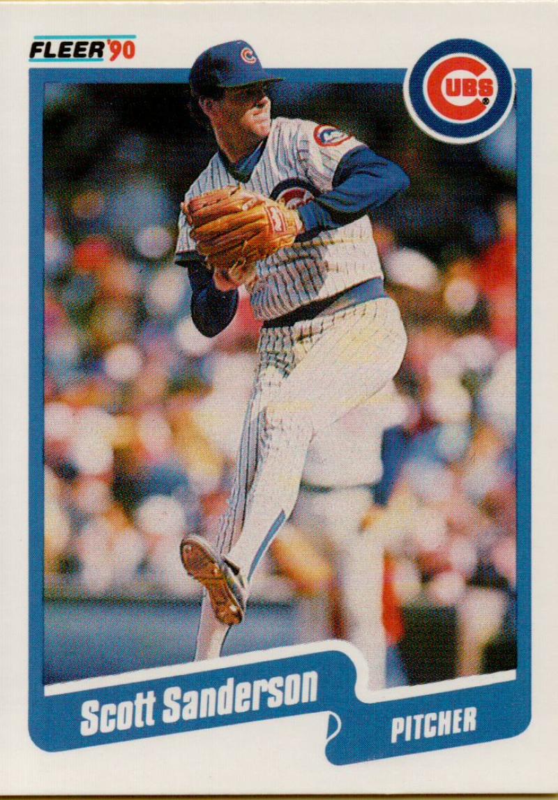 1990 Fleer Baseball Card of Scott Sanderson, Chicago Cubs Pitcher in Action