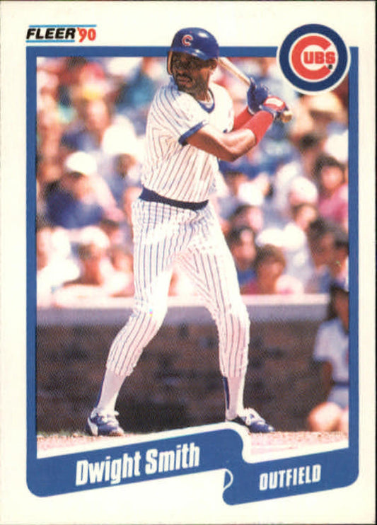 1990 Fleer baseball card of Dwight Smith, Chicago Cubs outfielder at bat