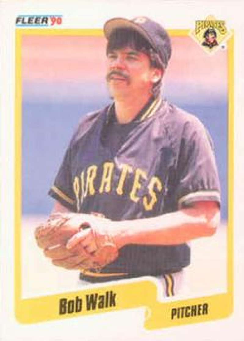 1990 Fleer Bob Walk baseball card featuring Pittsburgh Pirates pitcher in navy uniform