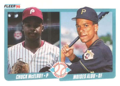 Baseball card of Chuck McElroy and Moises Alou from the Pittsburgh Pirates