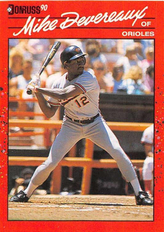 1990 Donruss #282 Mike Devereaux VG-EX Baltimore Orioles Baseball Card Image 1