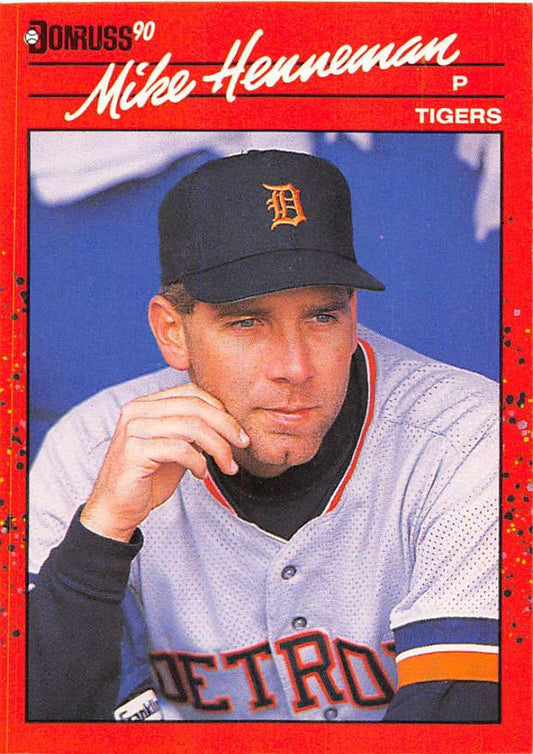 1990 Donruss #296 Mike Henneman VG-EX Detroit Tigers Baseball Card Image 1