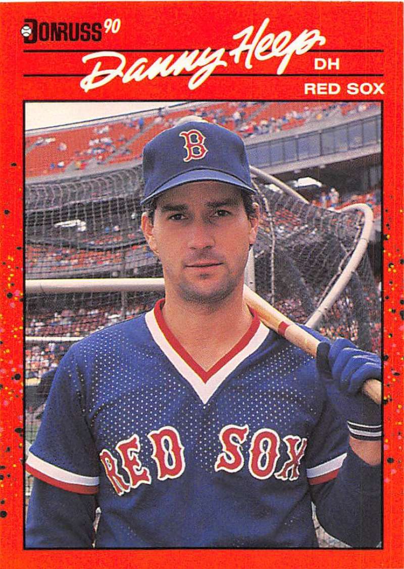 1990 Donruss #358 Danny Heep Baseball Card featuring Red Sox player in navy uniform