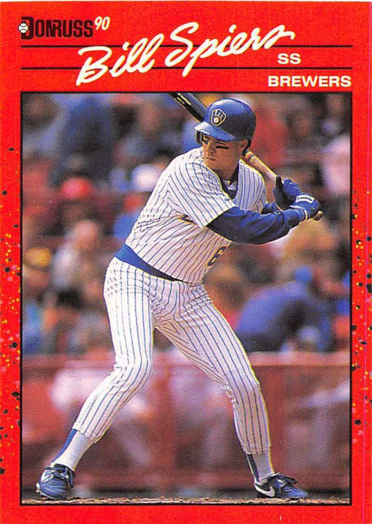 1990 Donruss #382 Bill Spiers VG-EX Milwaukee Brewers Baseball Card Image 1