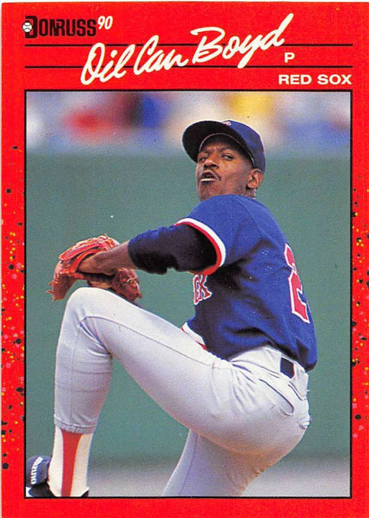 Baseball card of Oil Can Boyd in mid-throw, Boston Red Sox trading cards collectible