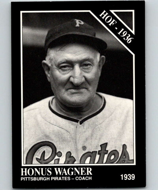 Black and white baseball card of Honus Wagner, 1939 Pirates coach, HOF 1956, Conlon Collection