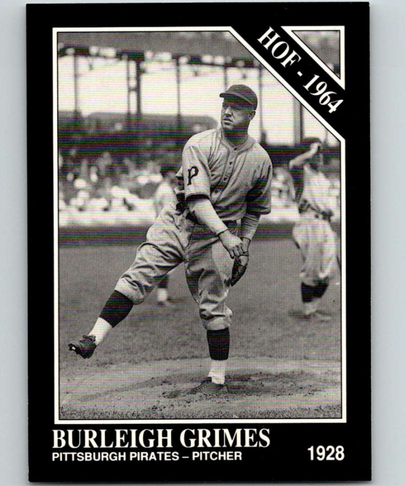 Black and white baseball card of Burleigh Grimes pitching for Pittsburgh Pirates in 1928