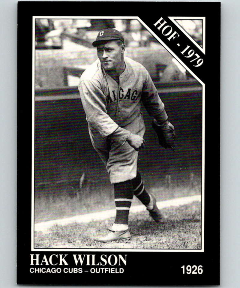 Black and white baseball card of Hack Wilson in pitching stance for Chicago Cubs 1926