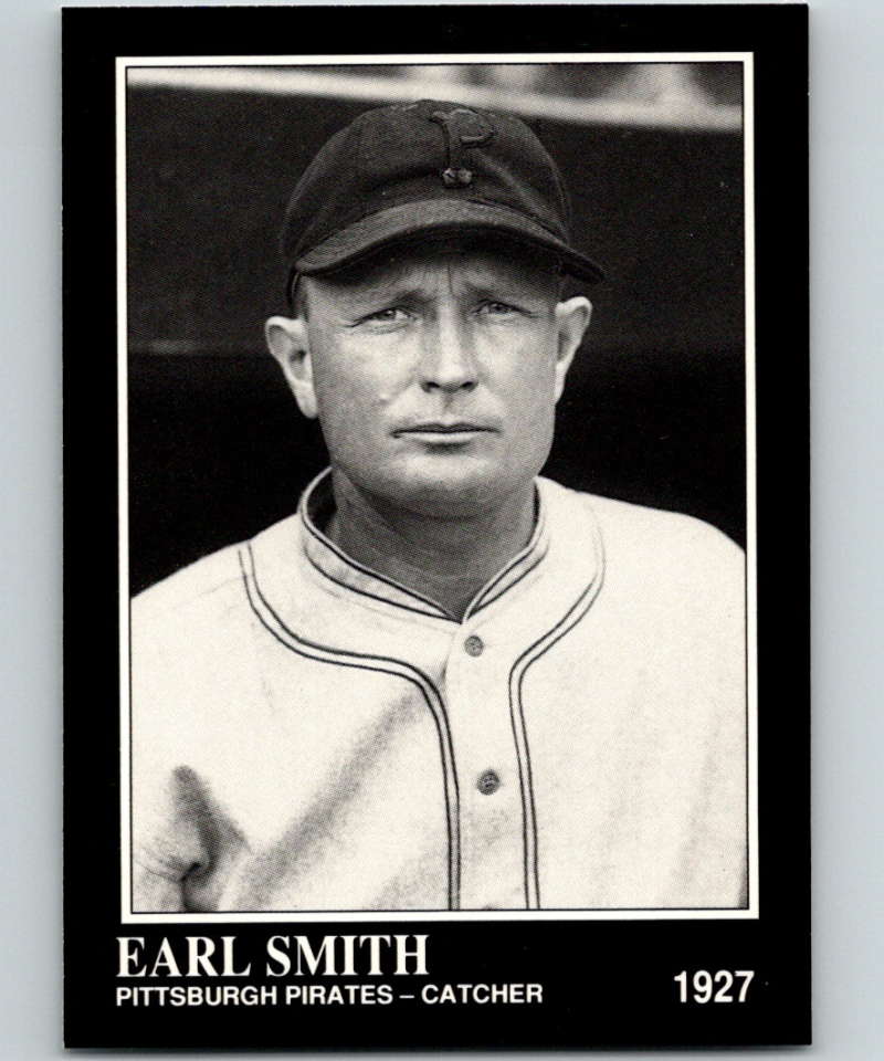 Black and white baseball card of Earl Smith in 1927 Pittsburgh Pirates uniform