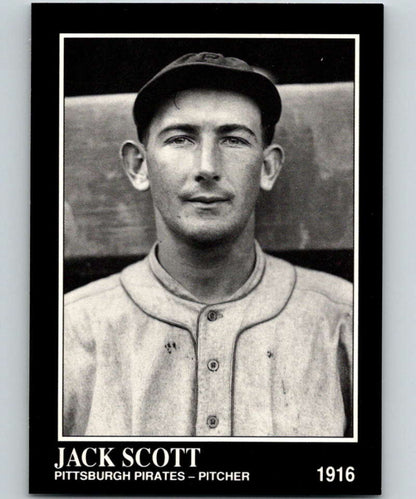 Black and white portrait of Jack Scott in 1916 Pittsburgh Pirates uniform baseball card