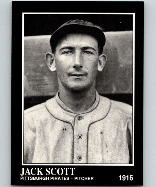 Black and white portrait of Jack Scott in 1916 Pittsburgh Pirates uniform baseball card