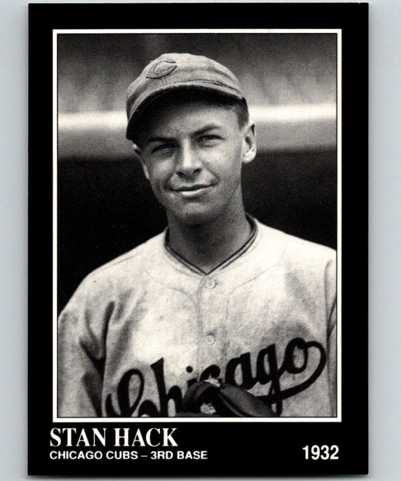 Black and white portrait of Stan Hack in a Chicago Cubs uniform, 1932