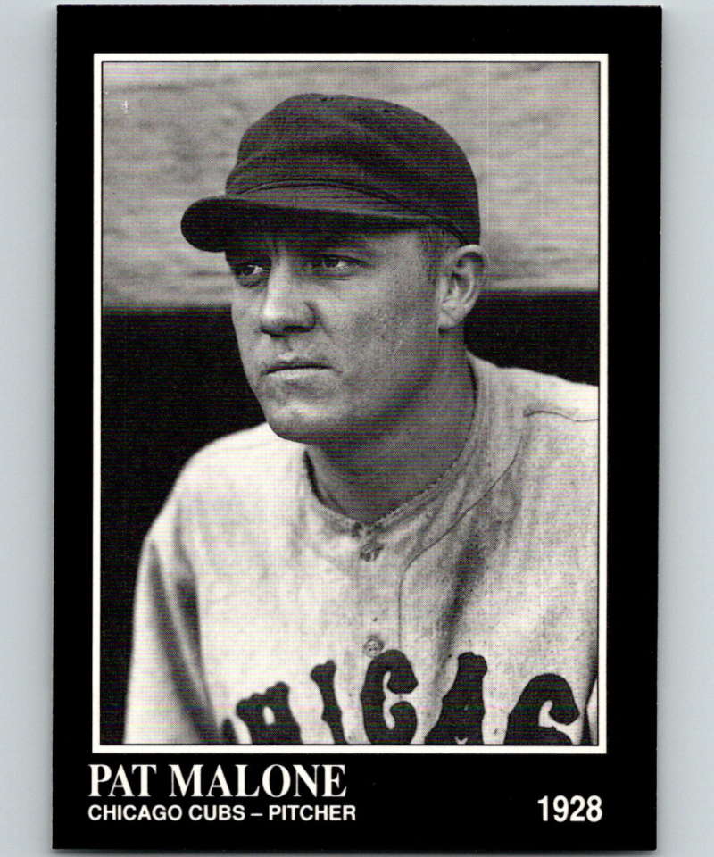 Black and white baseball card of Pat Malone from the Chicago Cubs Conlon Collection 1991