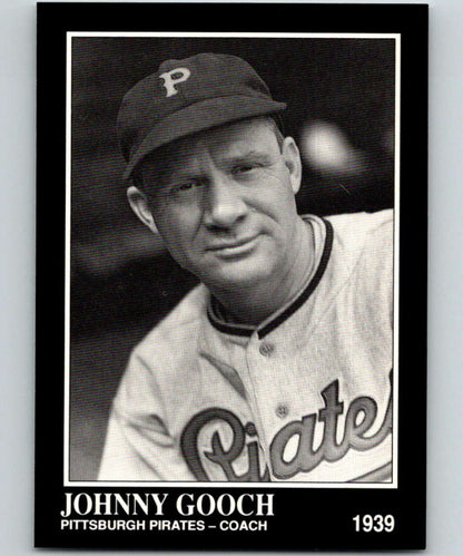 Black and white portrait of Johnny Gooch, Pittsburgh Pirates coach in 1939 for baseball card