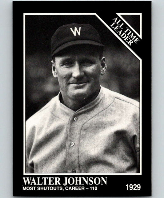 Black and white baseball card of Walter Johnson in Washington Senators uniform from Conlon Collection