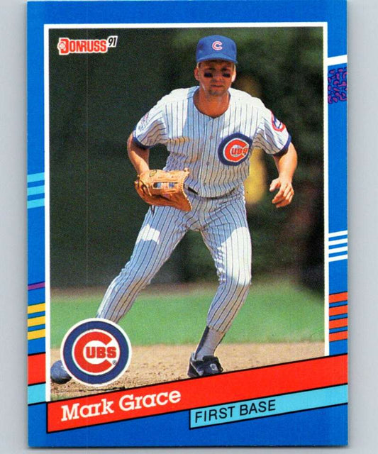 1991 Donruss Mark Grace Chicago Cubs Baseball Card in pinstripe uniform