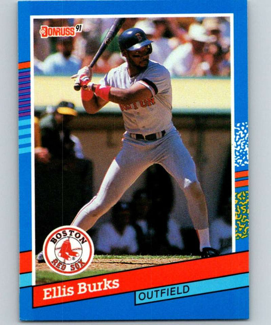 1991 Donruss baseball card of Boston Red Sox outfielder Ellis Burks at bat