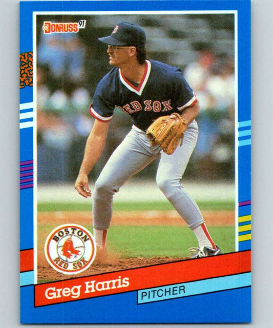 1991 Donruss Greg Harris Boston Red Sox baseball card in fielding stance