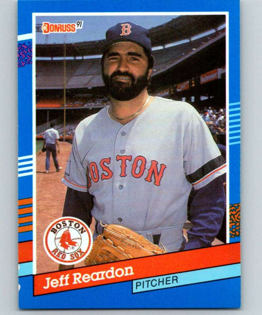 1991 Donruss Jeff Reardon baseball card of Boston Red Sox pitcher in gray uniform