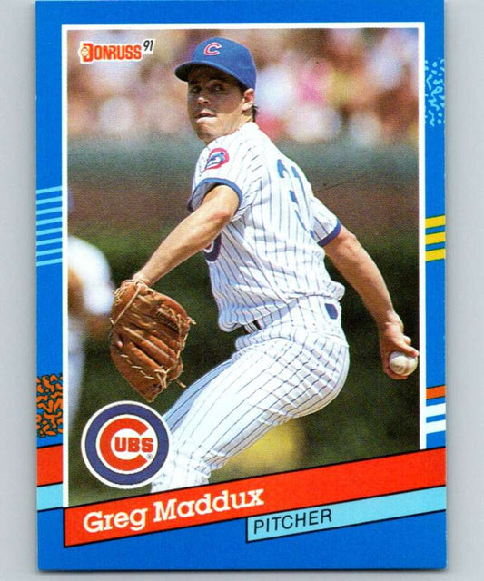 1991 Donruss Baseball Card featuring Greg Maddux in Chicago Cubs pinstripes