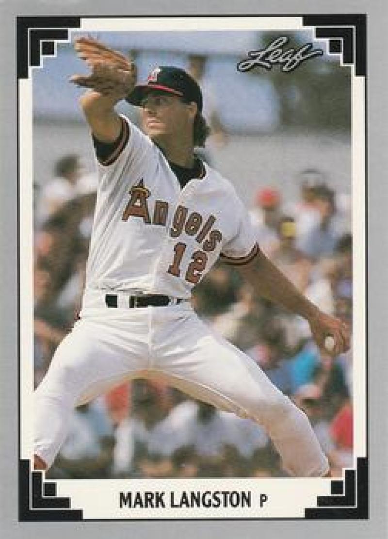 Mark Langston California Angels baseball card featuring pitcher mid-delivery