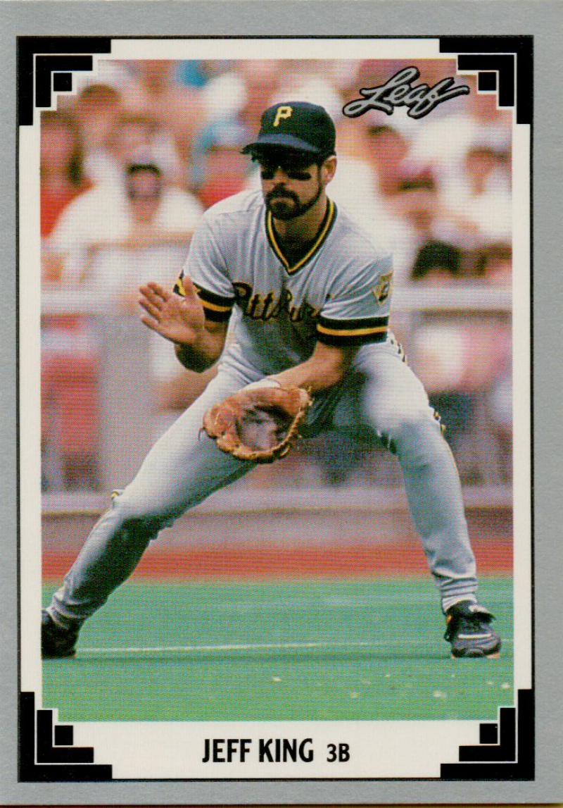 Baseball player Jeff King in Pittsburgh Pirates uniform fielding position on card