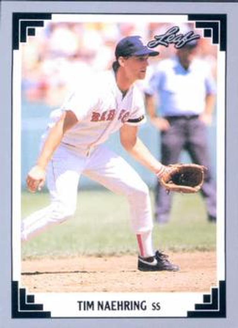 Baseball player Tim Naehring in Red Sox uniform fielding at shortstop position