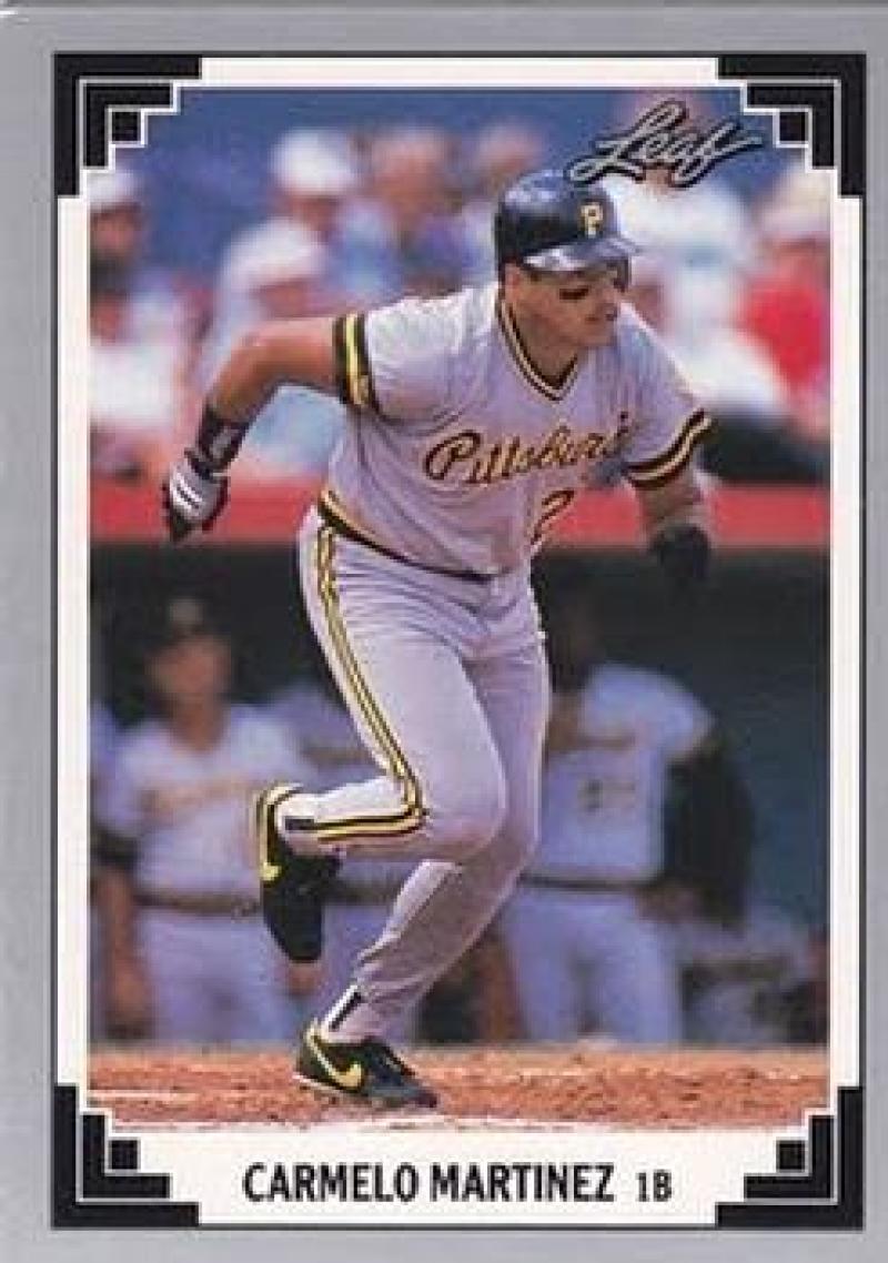 Carmelo Martinez running to first base on a Pittsburgh Pirates baseball card 1991 Leaf 160