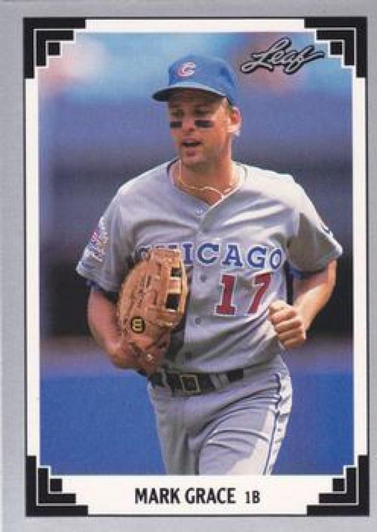 Mark Grace Chicago Cubs Baseball Card in gray uniform number 17 from 1991 Leaf