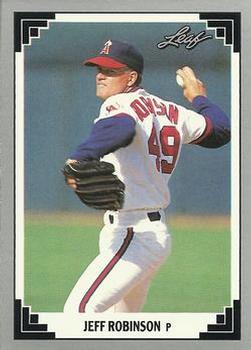 Baseball card of Jeff Robinson pitching in California Angels uniform mid-throw