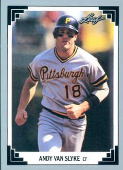 Baseball card featuring Andy Van Slyke of the Pittsburgh Pirates in white uniform