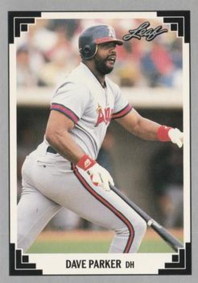 Baseball card of Dave Parker in California Angels white and red uniform