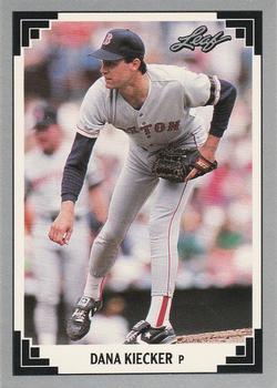 Baseball card of Boston Red Sox pitcher Dana Kiecker in delivery motion