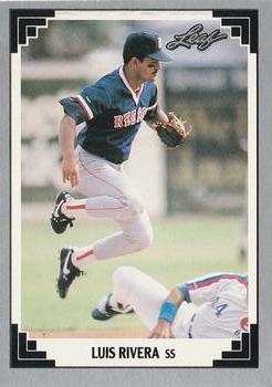 Luis Rivera leaping over a baserunner on 1991 Leaf Red Sox baseball card #408