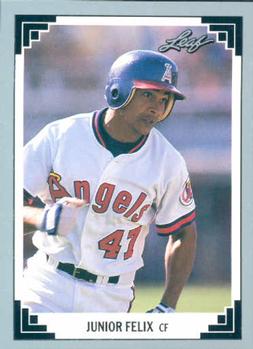 Junior Felix California Angels Baseball Card 1991 Leaf #435 in white uniform jersey 41