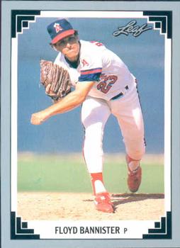 Baseball card of Floyd Bannister, California Angels pitcher in white uniform mid-delivery