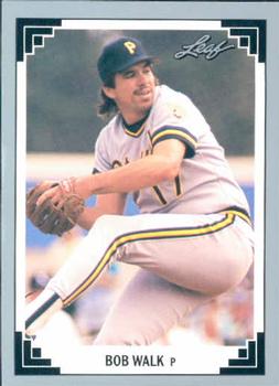 Baseball card of Bob Walk in mid-throw for Pittsburgh Pirates baseball action