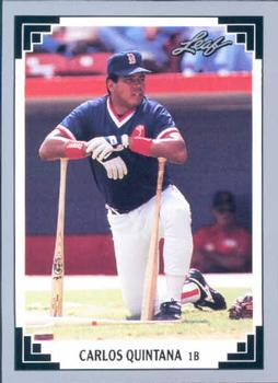 Baseball card of Carlos Quintana in batting stance for the Red Sox